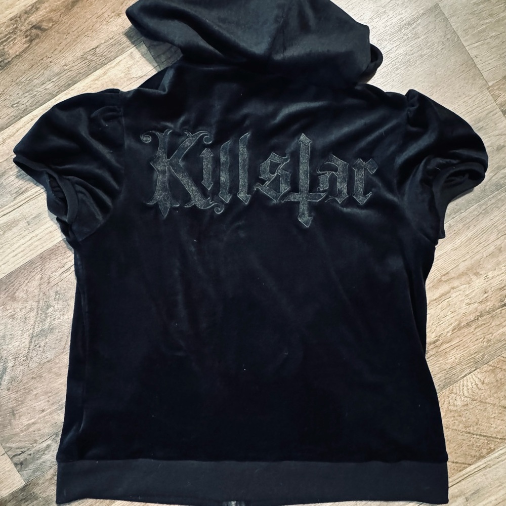 KillStar Dee-Lux Black Velvet Puffed Short Sleeve Hoodie Sz xxl